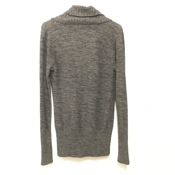 Preppy Grey Marled Knit Buttoned Cowl Neck Sweater - Picture 4 of 16